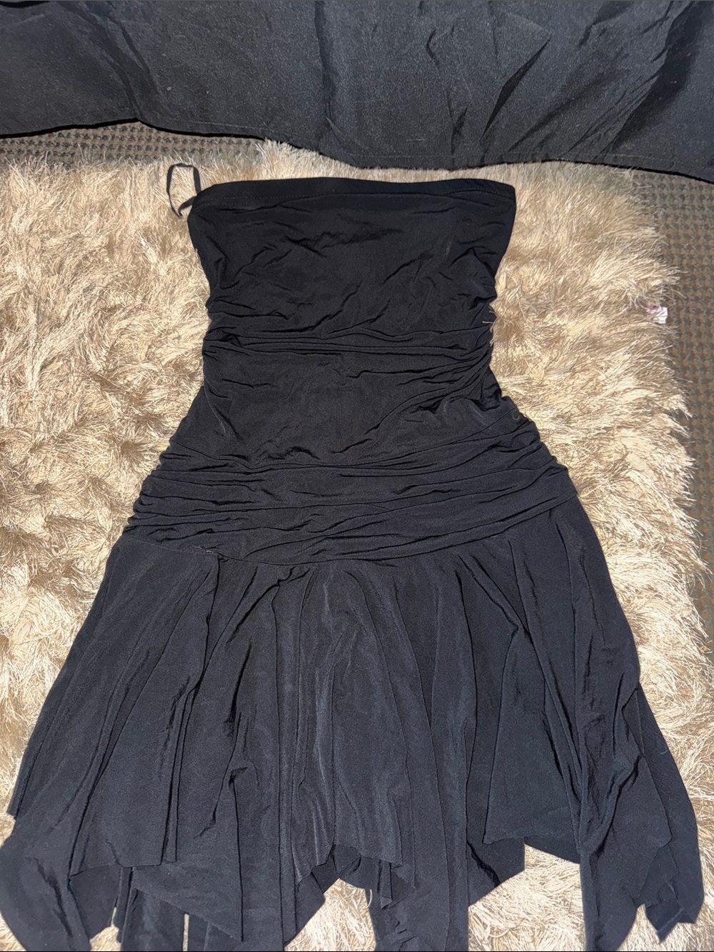 Strapless Black Ruched Skater Dress